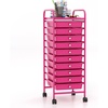 image:imageGiantex 10 Drawers Rolling Cart Classroom Organizers Storage Cart with Wheels for Teacher Office Home School Supplies Tool Craft Art Paper Green GradientHot Pink