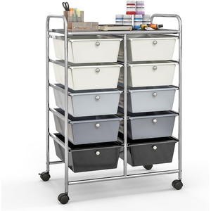image:imageGiantex 10 Drawers Rolling Cart Classroom Organizers Storage Cart with Wheels for Teacher Office Home School Supplies Tool Craft Art Paper Green GradientGray Gradient