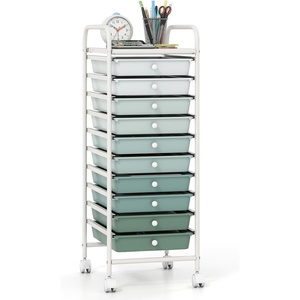 image:imageGiantex 10 Drawers Rolling Cart Classroom Organizers Storage Cart with Wheels for Teacher Office Home School Supplies Tool Craft Art Paper Green GradientGreen Gradient