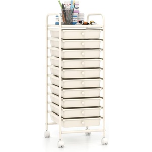image:imageGiantex 10 Drawers Rolling Cart Classroom Organizers Storage Cart with Wheels for Teacher Office Home School Supplies Tool Craft Art Paper Green GradientIvory