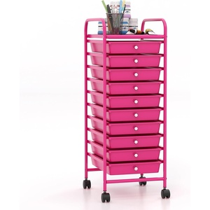 image:imageGiantex 10 Drawers Rolling Cart Classroom Organizers Storage Cart with Wheels for Teacher Office Home School Supplies Tool Craft Art Paper Green GradientHot Pink