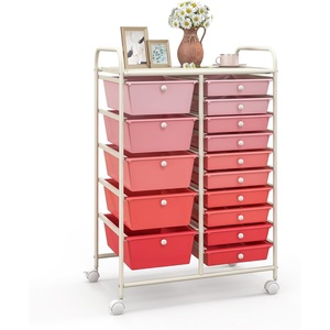 image:imageGiantex 10 Drawers Rolling Cart Classroom Organizers Storage Cart with Wheels for Teacher Office Home School Supplies Tool Craft Art Paper Green GradientPink Gradient