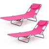 image:imageGIANTEX Tanning Chair with Face Hole Folding Beach Lounge Chair w 5Position Adjustable Backrest Storage Pocket Removable Cushion Outdoor Sunbathing Chair for Pool Camping 1OrangePink