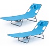 image:imageGIANTEX Tanning Chair with Face Hole Folding Beach Lounge Chair w 5Position Adjustable Backrest Storage Pocket Removable Cushion Outdoor Sunbathing Chair for Pool Camping 1OrangeTurquoise