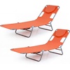 image:imageGIANTEX Tanning Chair with Face Hole Folding Beach Lounge Chair w 5Position Adjustable Backrest Storage Pocket Removable Cushion Outdoor Sunbathing Chair for Pool Camping 1OrangeOrange