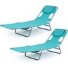 image:imageGIANTEX Tanning Chair with Face Hole Folding Beach Lounge Chair w 5Position Adjustable Backrest Storage Pocket Removable Cushion Outdoor Sunbathing Chair for Pool Camping 1OrangeMint Green