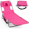 image:imageGIANTEX Tanning Chair with Face Hole Folding Beach Lounge Chair w 5Position Adjustable Backrest Storage Pocket Removable Cushion Outdoor Sunbathing Chair for Pool Camping 1OrangePink
