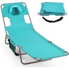 image:imageGIANTEX Tanning Chair with Face Hole Folding Beach Lounge Chair w 5Position Adjustable Backrest Storage Pocket Removable Cushion Outdoor Sunbathing Chair for Pool Camping 1OrangeMint Green