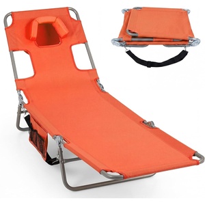 image:imageGIANTEX Tanning Chair with Face Hole Folding Beach Lounge Chair w 5Position Adjustable Backrest Storage Pocket Removable Cushion Outdoor Sunbathing Chair for Pool Camping 1OrangeOrange